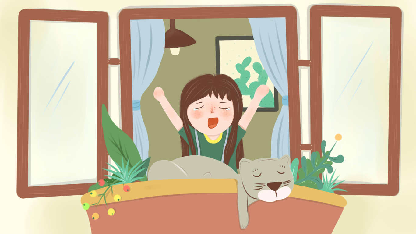 千库网_可爱女孩伸懒腰超级困小清新_插画编号33940.jpg