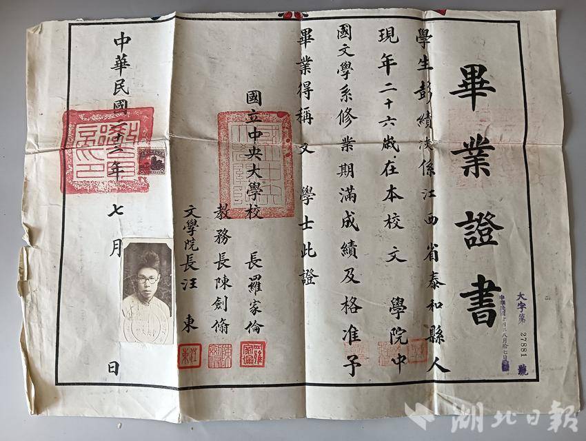 彭绩淡大学毕业证书
