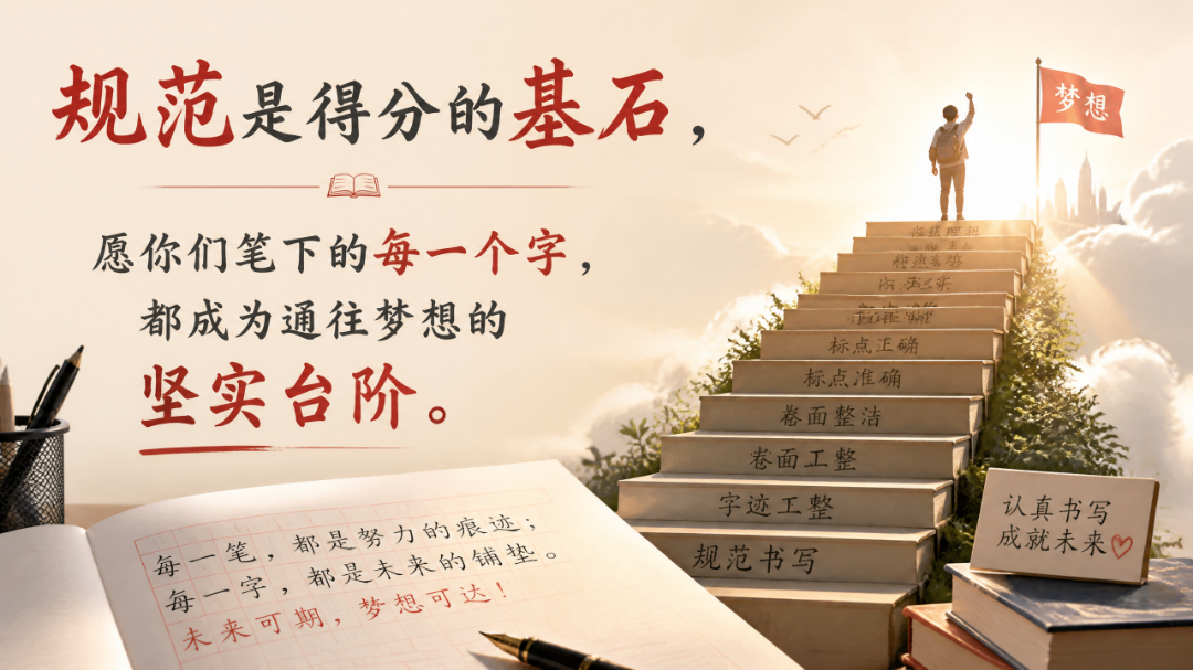 Hailuo_Image_制作一张图说，内容：规范是得分的基石，愿你们笔下的每一个字，都成为通往梦想的坚实台阶。_513123662225633289.png