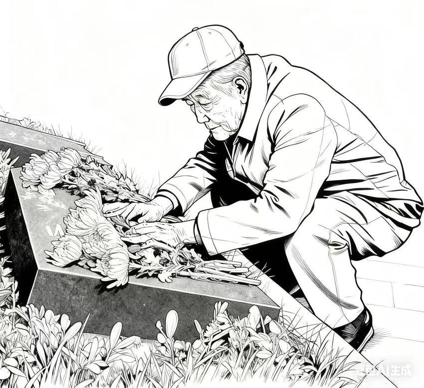 【AI漫画】退役军人冯家经为烈士献花