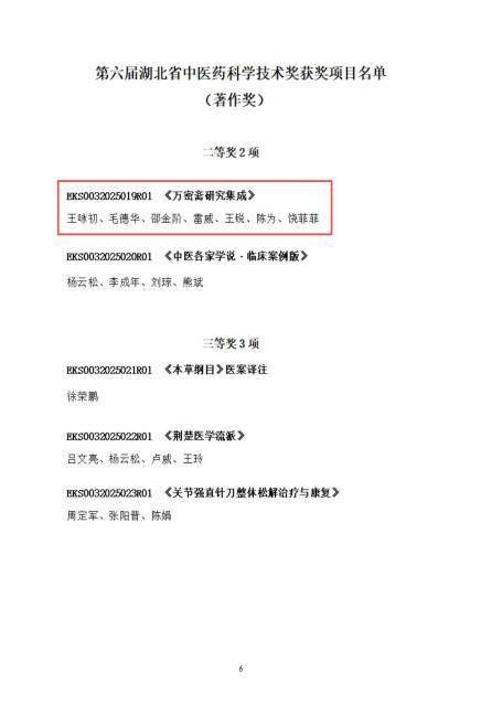 （图）《万密斋研究集成》荣获第六届湖北省中医药科学技术奖著作奖二等奖(1).docx