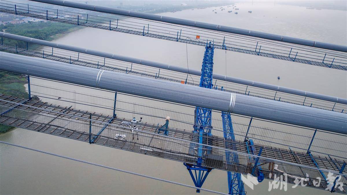 人形机器人走猫道。通讯员陆落义摄