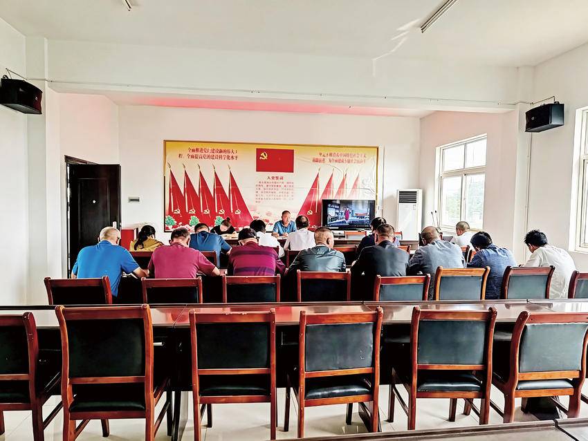 沙洋县高阳镇高阳村，党支部书记结合党员发言进行点评小结。（高阳镇供图）