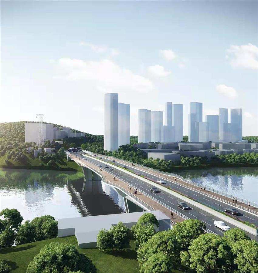 图为黄柏河大桥重建效果图与港虹路相连的黄柏河大桥,是小溪塔城区