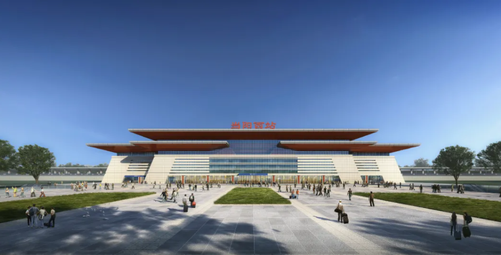 新建沪渝蓉高铁当阳西站站房效果图武汉至宜昌段正线全长313公里,设计
