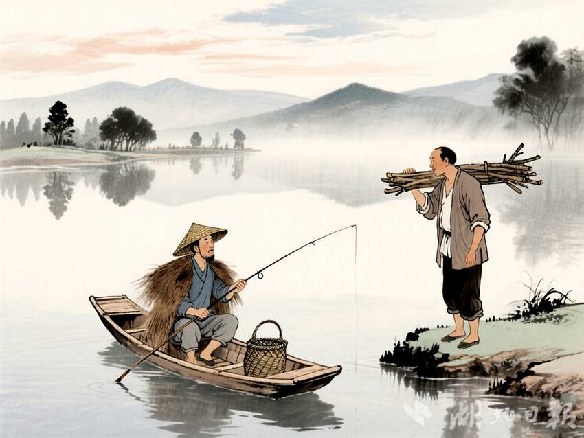 渔夫与樵夫以山水为镜,在对日月交替,四季轮回,草木枯荣的观察中,揭示