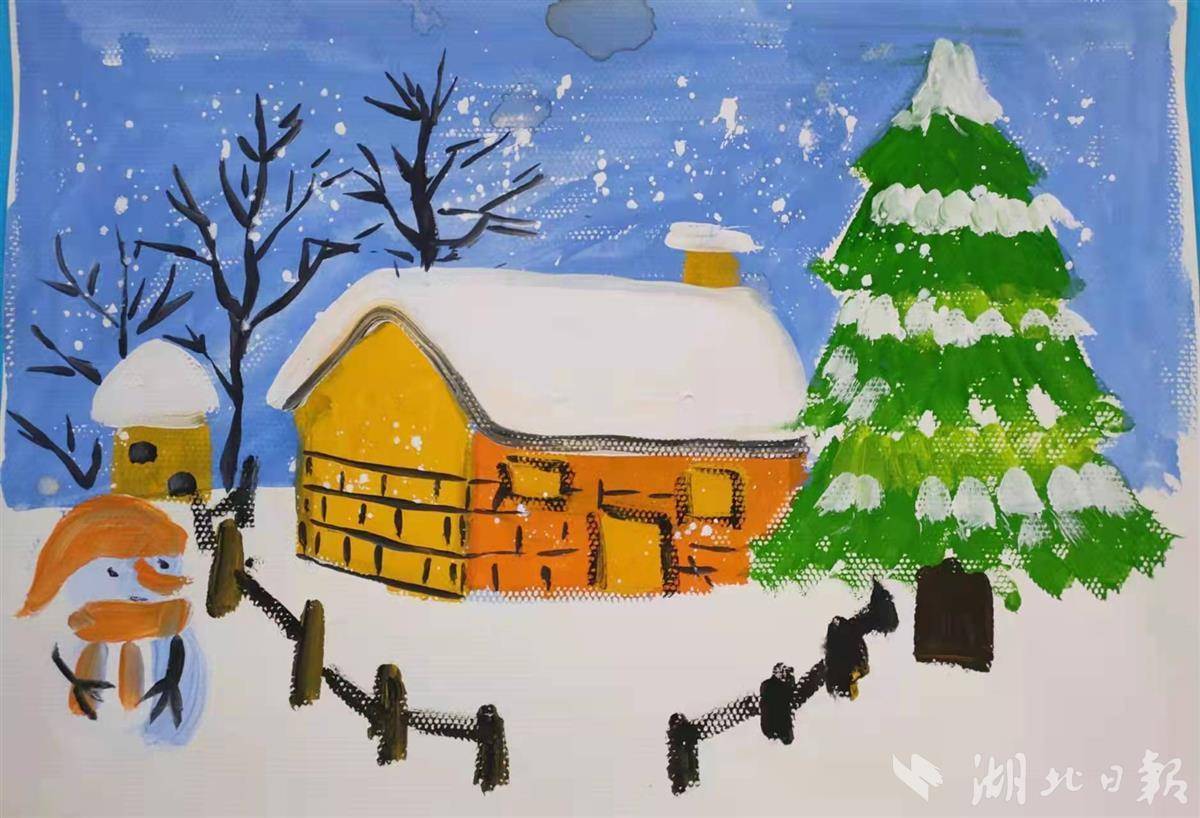 家乡冬之美景绘画图片
