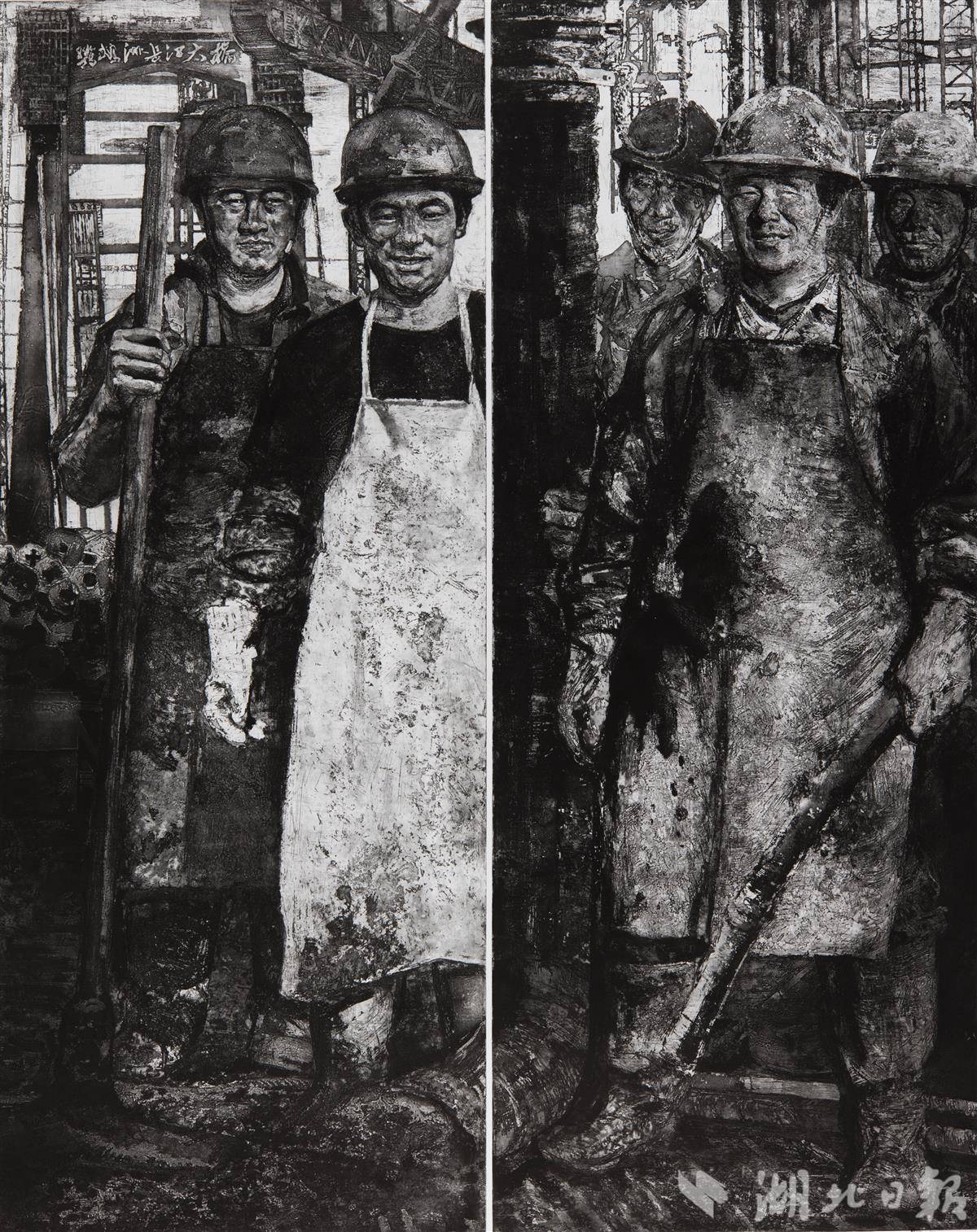 11.曹丹《阳光下的大桥浇筑工》铜版 150cm×120cm 2019 年 湖北美术馆藏 “第十三届全国美术作品展览”金奖.jpg