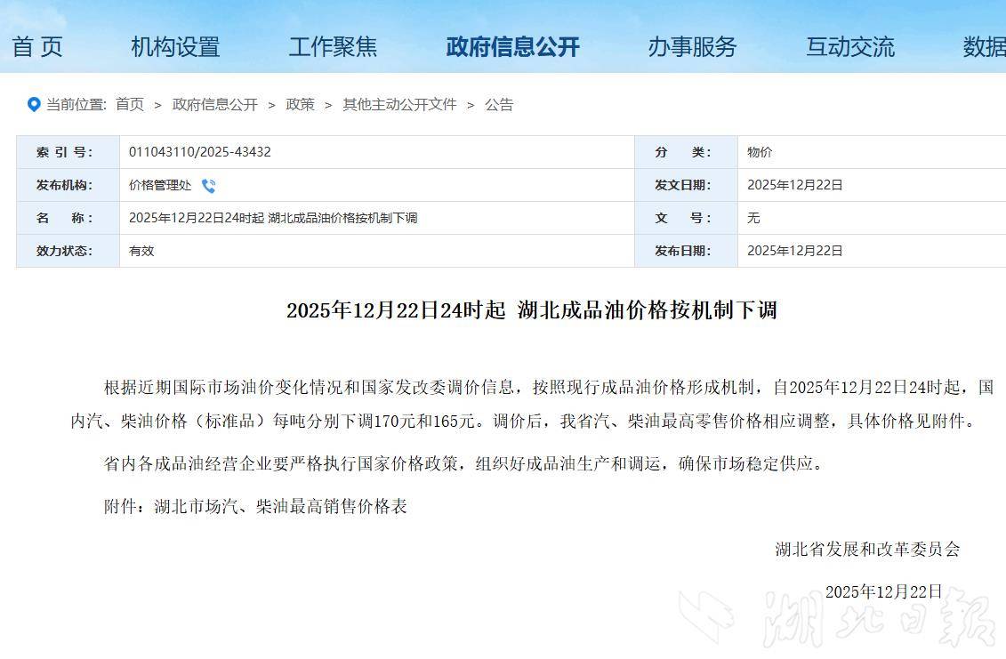 本年度最后一次调价！湖北车主加满一箱油少花7元- 湖北日报新闻客户端