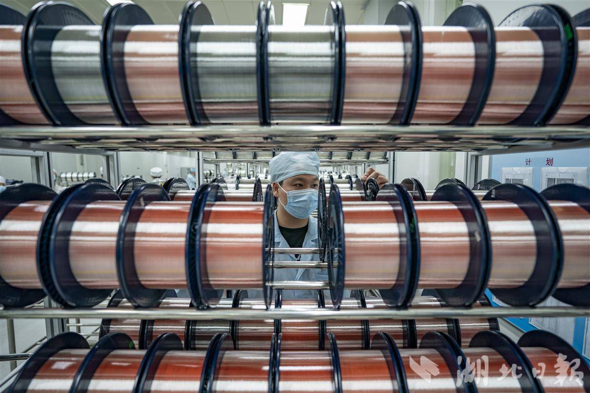 长飞公司车间，员工在仔细检查、测试即将出厂的光纤。（湖北日报全媒记者 魏铼 摄）.jpg