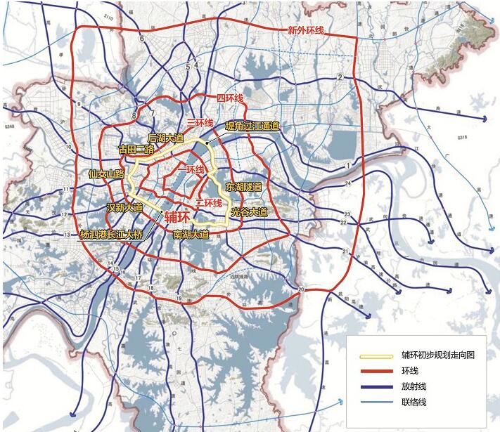 一座座跨江大桥连通三镇,也划分了武汉的环线.