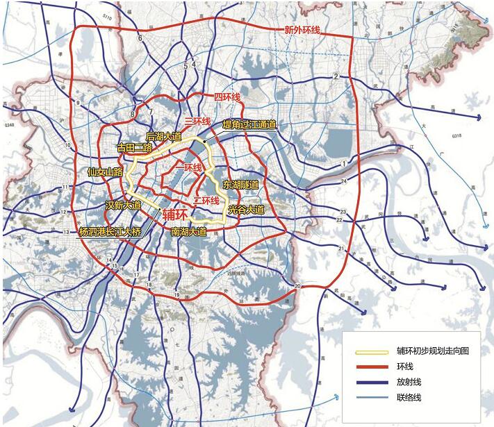 大武漢五環變六環新增一條輔助環線位於二環和三環之間